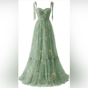 Women's Tulle Flower Embroidery Long Dress